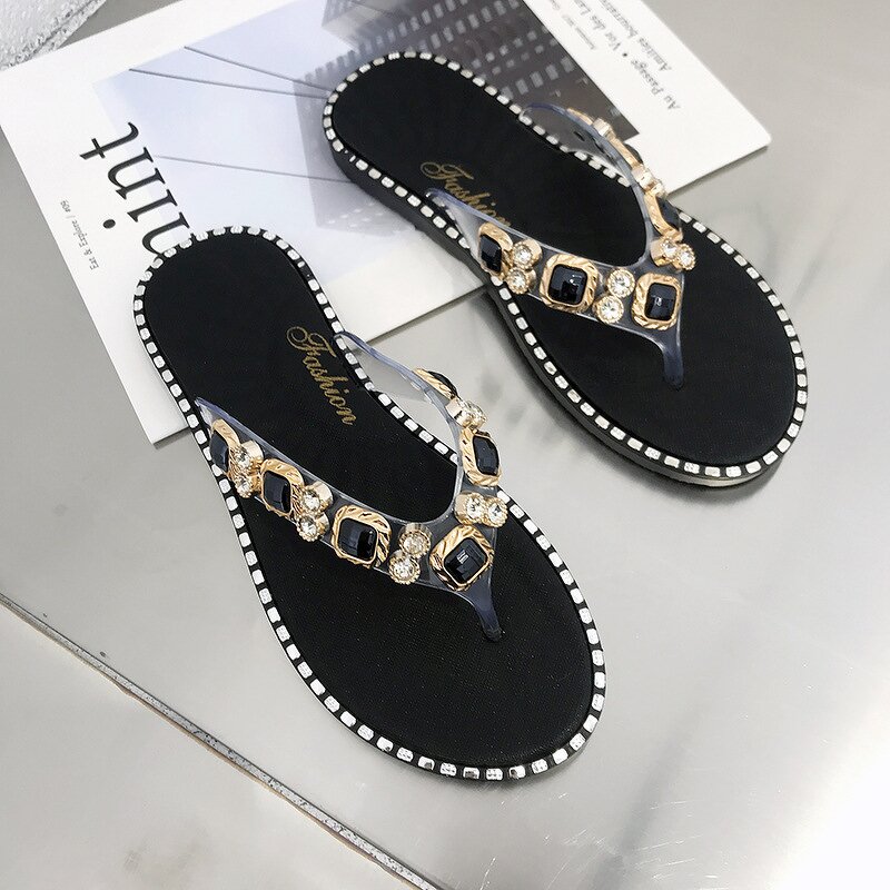 Flip Flops Factory - OEM/ODM Beaded Cross Strap Transparent Jelly PVC