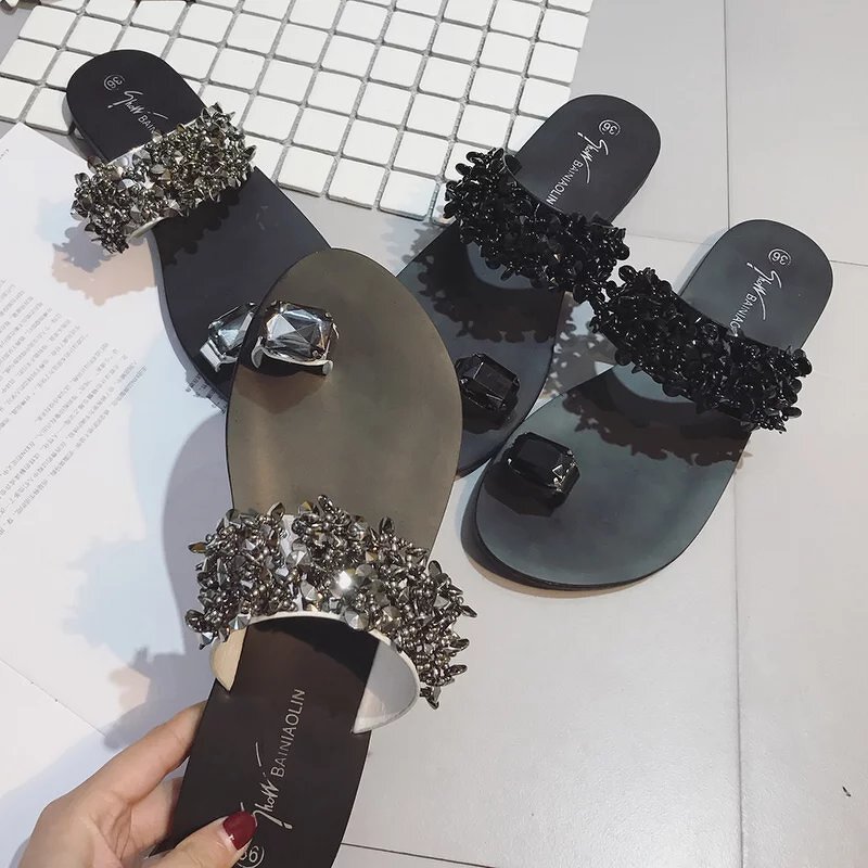 Women Slippers Factory - OEM/ODM Metallic Beads Cross Strap Beach Slipper