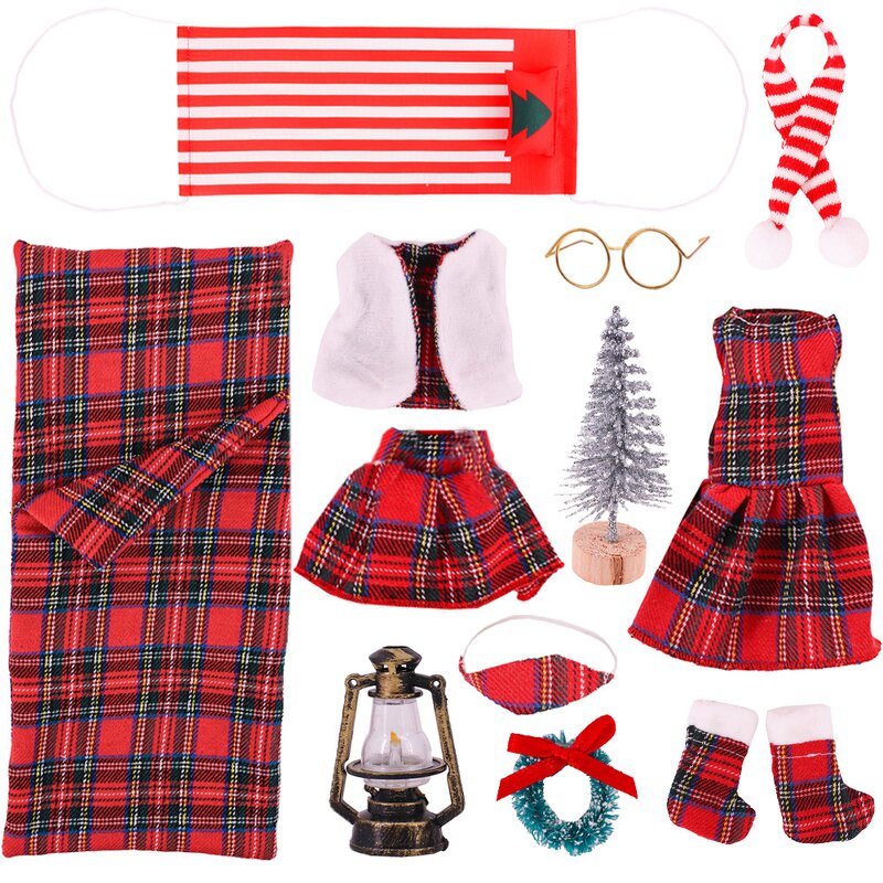 Doll Clothing Factory - OEM/ODM Cute Plaid Christmas Elf Doll Pajamas Set