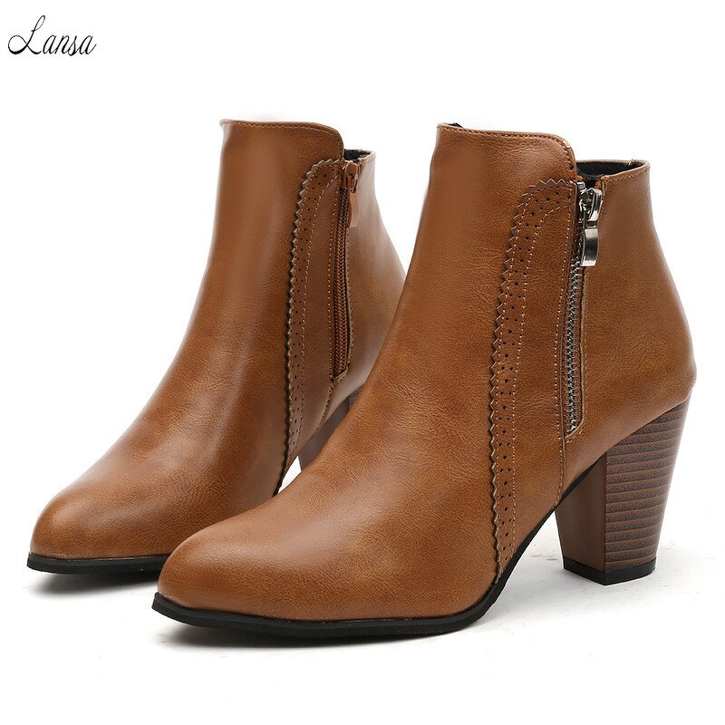 Ankle Boots Manufacturer - OEM/ODM PU Leather Point Toe Chunky Heel