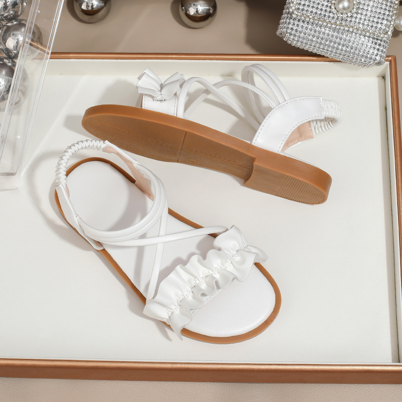 White Sandals Manufacturer - OEM/ODM Korean Style Soft Sole Ruffle Cross Strap