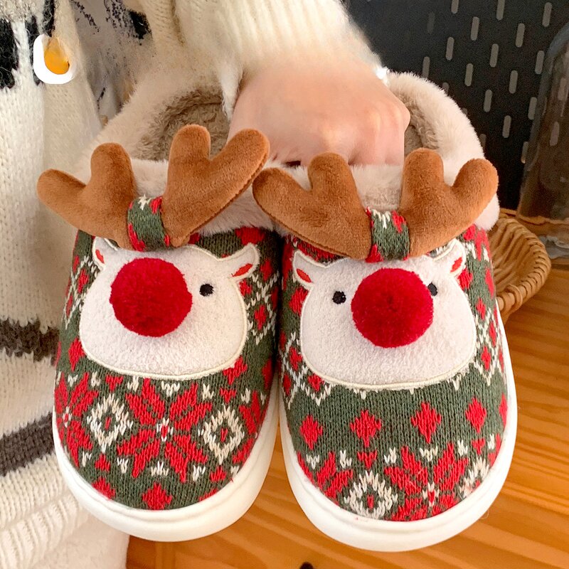 Cotton Slippers Factory - OEM/ODM Christmas 3D Deer Pattern Furry Slippers