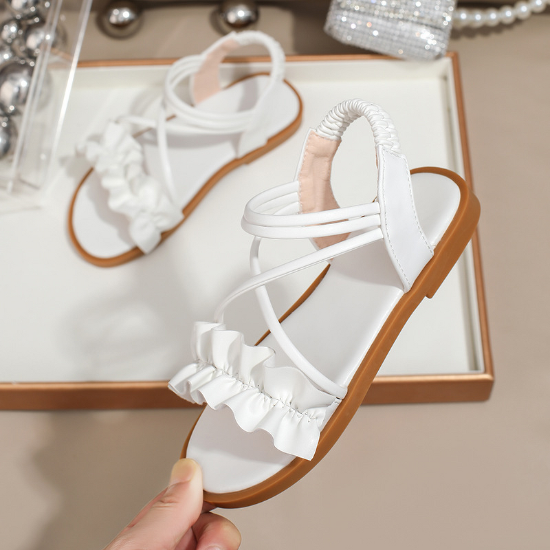 White Sandals Manufacturer - OEM/ODM Korean Style Soft Sole Ruffle Cross Strap