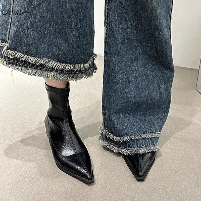 Ankle Boots Manufacturer - OEM/ODM Fashion Patent PU Suede Patchwork Boots