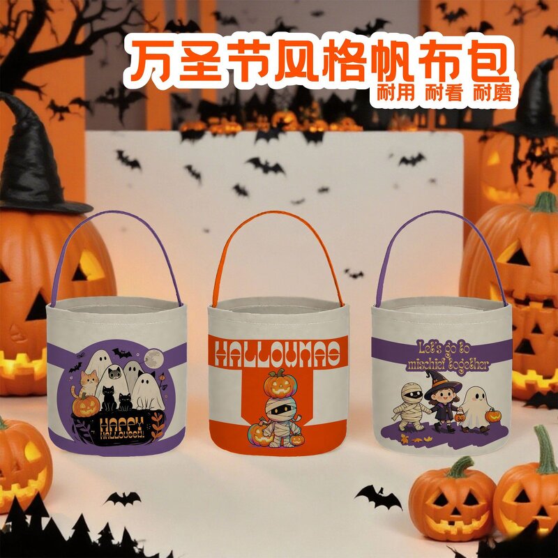 Halloween Bucket Factory - OEM/ODM Cheap Bat Nightmare Print Canvas Basket Bag
