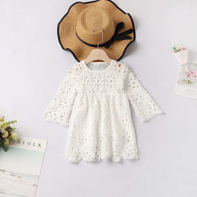 White Dresses Factory - OEM/ODM Cute Mommy and Me Hollow Out Lace Long Sleeve