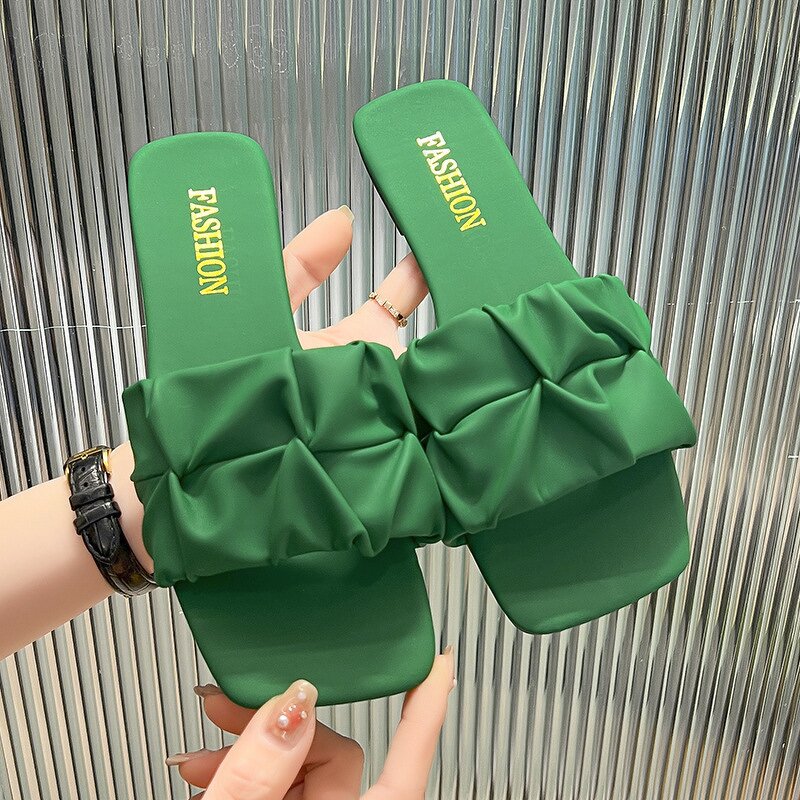 Flat Slippers Factory - OEM/ODM Wholesale Ruffle Folded PU Leather Slippers