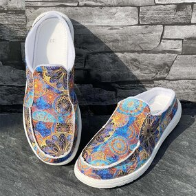 Canvas Shoes Factory - OEM/ODM Bohemia Floral Print Slip-on Half Ankle