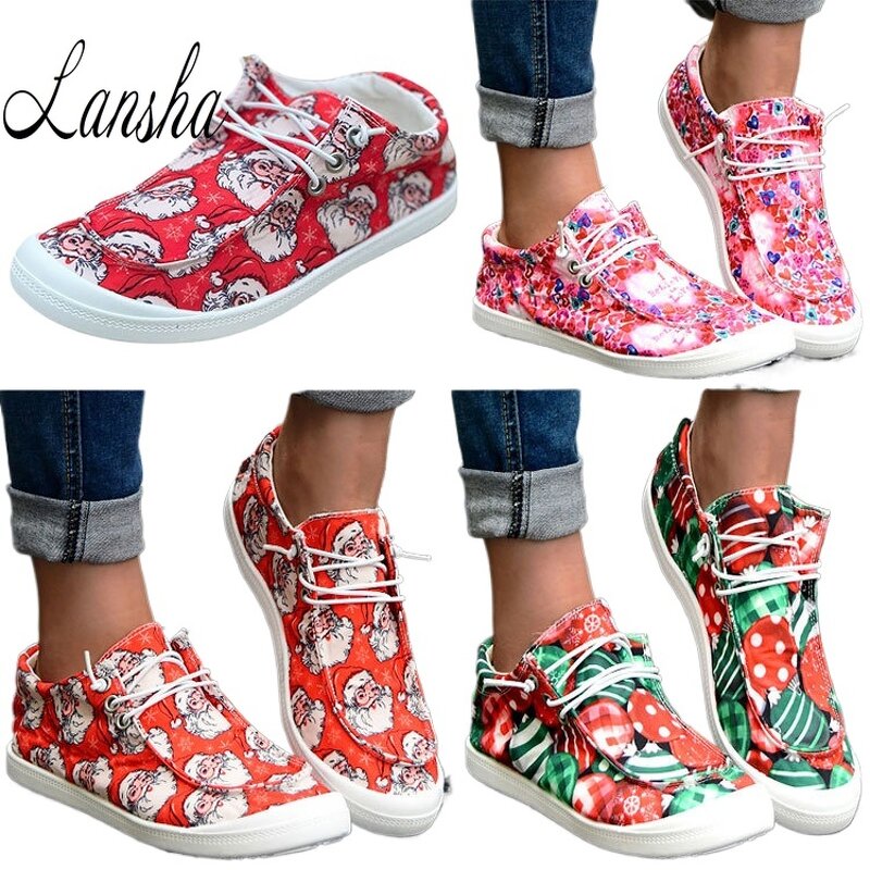 Canvas Sneakers Manufacturer - OEM/ODM Soft Sole Santa Print Lace Up Boat Shoes
