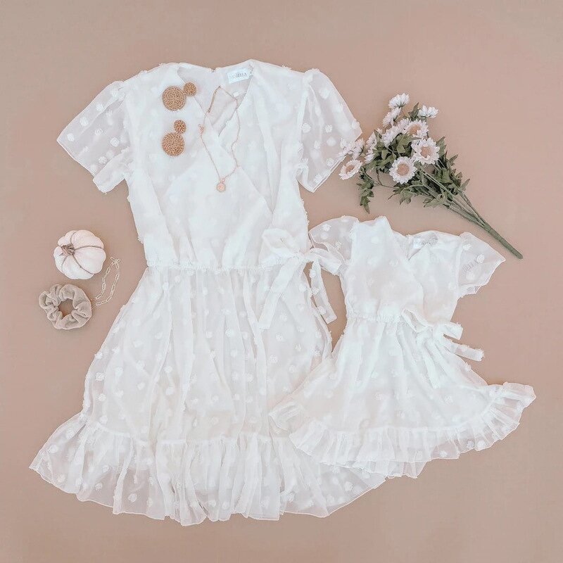 Mother Daughter Dress Manufacturer - OEM/ODM Short Flutter Sleeve Cotton Lace