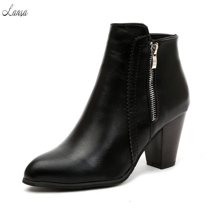 Ankle Boots Manufacturer - OEM/ODM PU Leather Point Toe Chunky Heel
