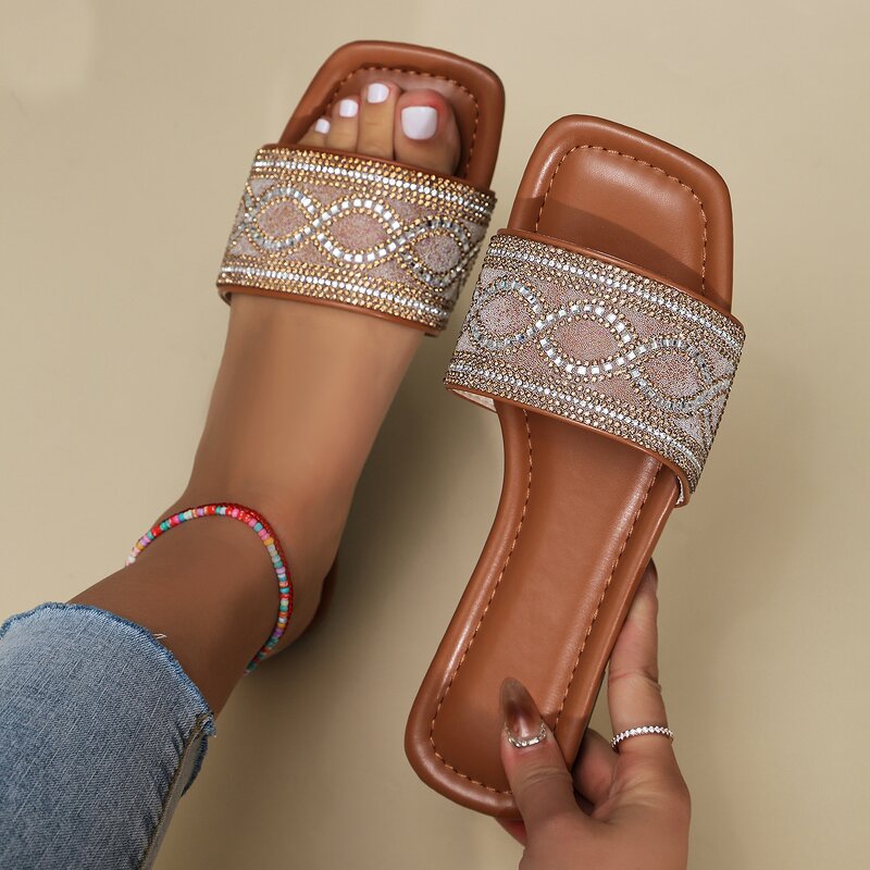 Flat Slipper Factory - OEM/ODM Bohemia Floral Diamond Beaded Cross Strap