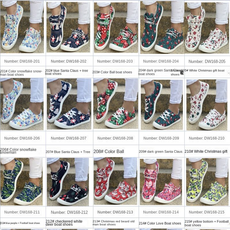 Canvas Sneakers Manufacturer - OEM/ODM Soft Sole Santa Print Lace Up Boat Shoes