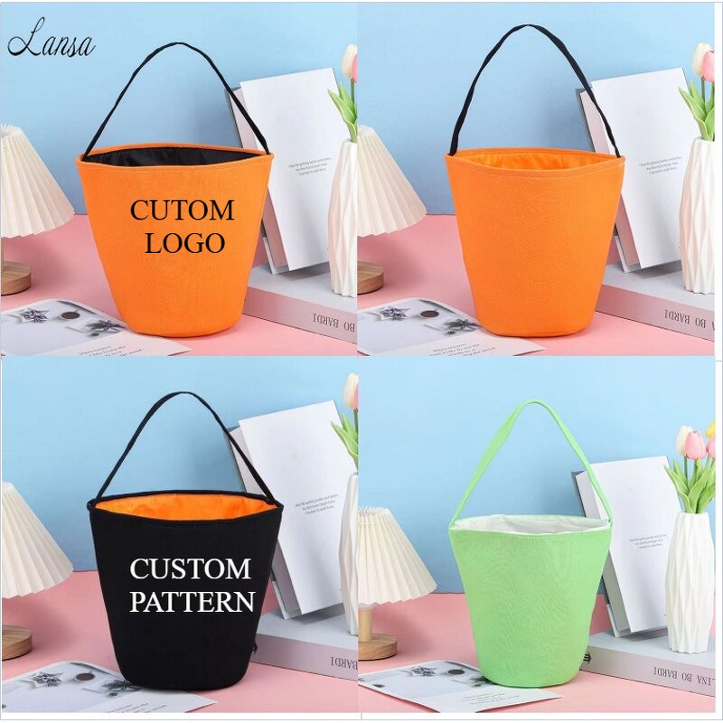 Halloween Basket Manufacturer - OEM/ODM CUSTOM LOGO BLANK Canvas Pumpkin Gift Bag