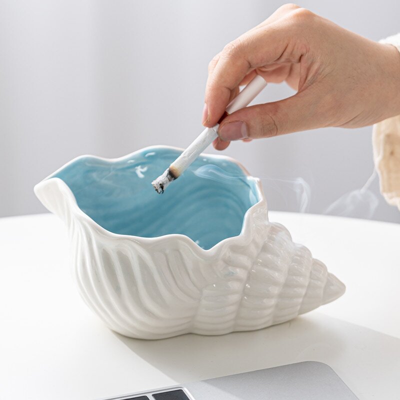 Ceramic Ashtray Manufacturer - OEM/ODM Custom Blue White Shell Cigar Ashtray