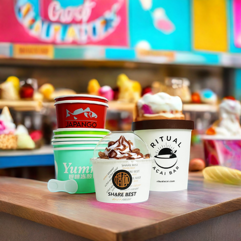 Ice Cream Paper Cup Factory - Custom Dessert Bowl with Lid OEM