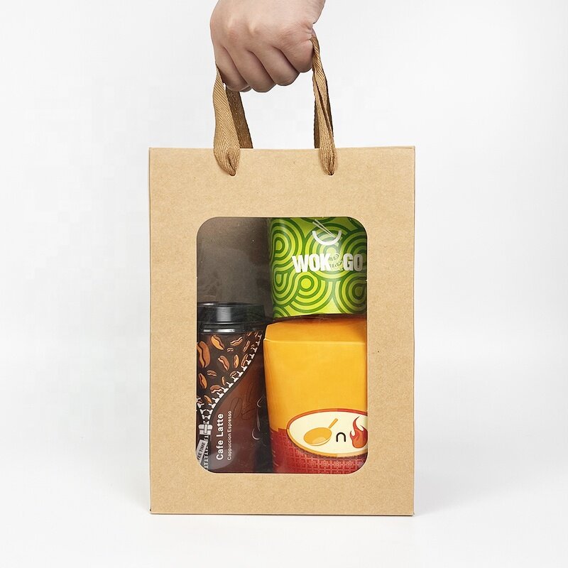 Kraft Paper Handle Bag Factory - Custom Size Color with Window