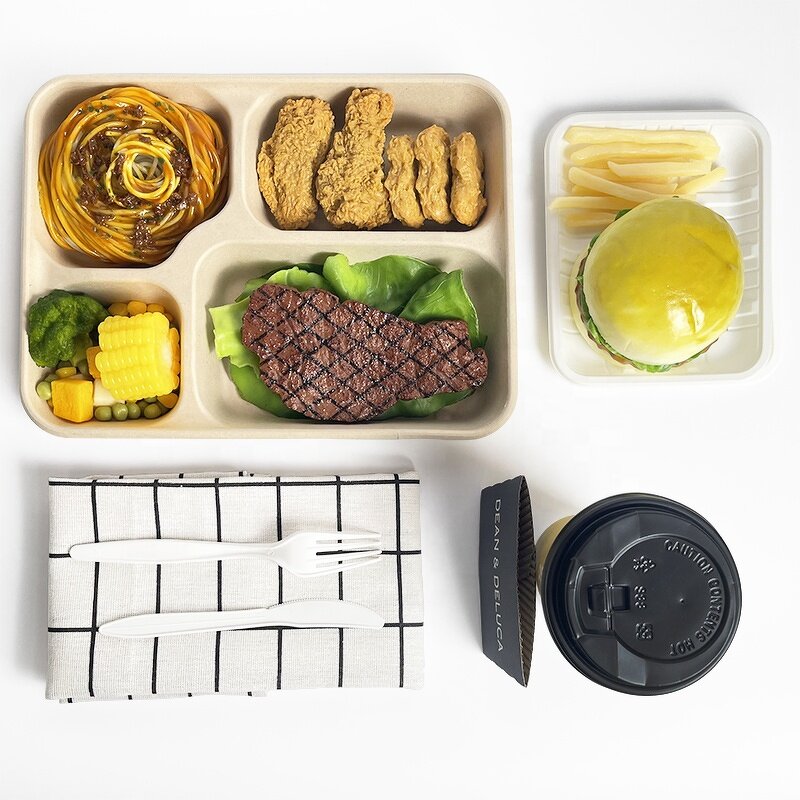 Sugarcane Tray Factory - Custom 4 Compartments with Lid OEM