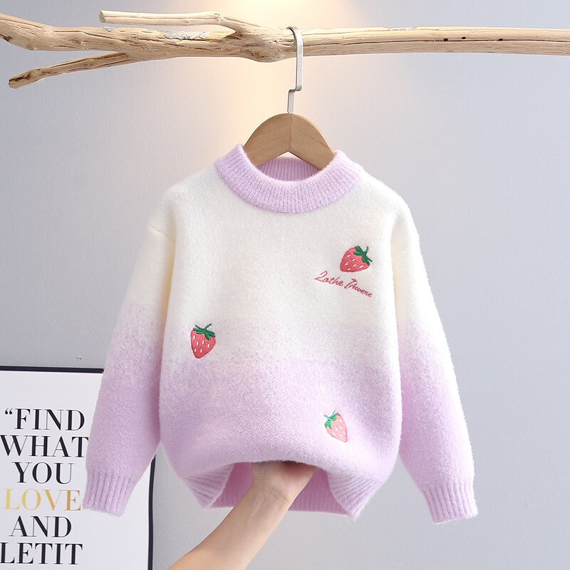 Girls Sweater Factory - Custom Strawberry Embroidery OEM
