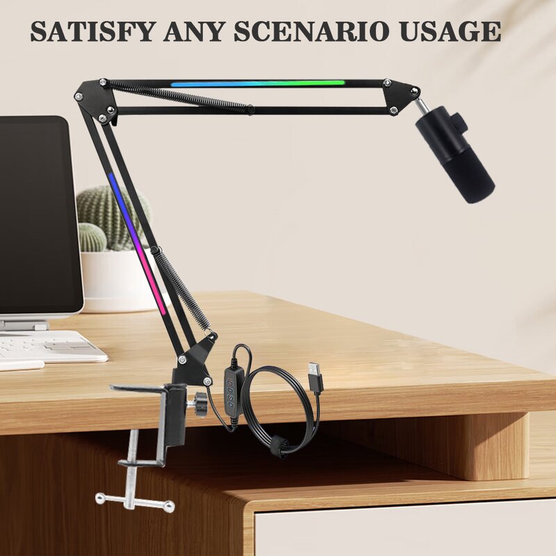 Microphone Arm Manufacturer - OEM/ODM RGB Desk Mount Clamp Folding Boom Arm