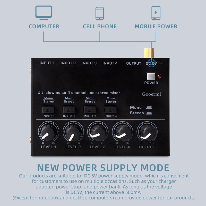 Mini Audio Mixer Manufacturer - OEM/ODM 4 Channel Ultra Low-Noise Line Mixer