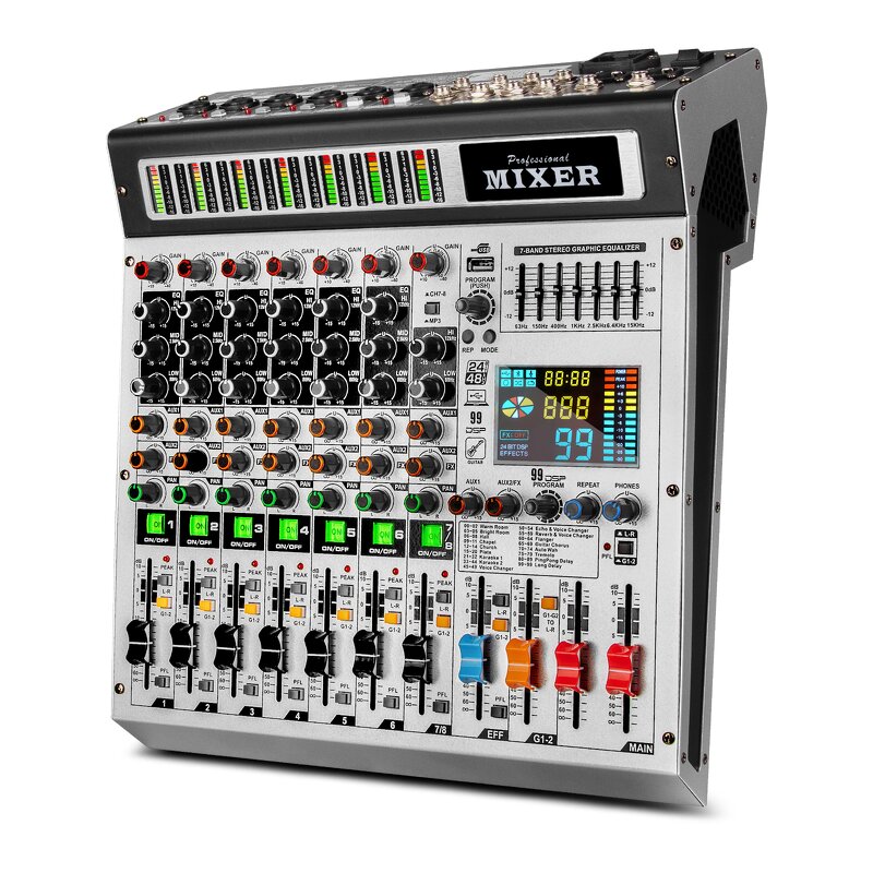 Audio Mixer Manufacturer - OEM/ODM 8 Channel DSP Digital Effects Console