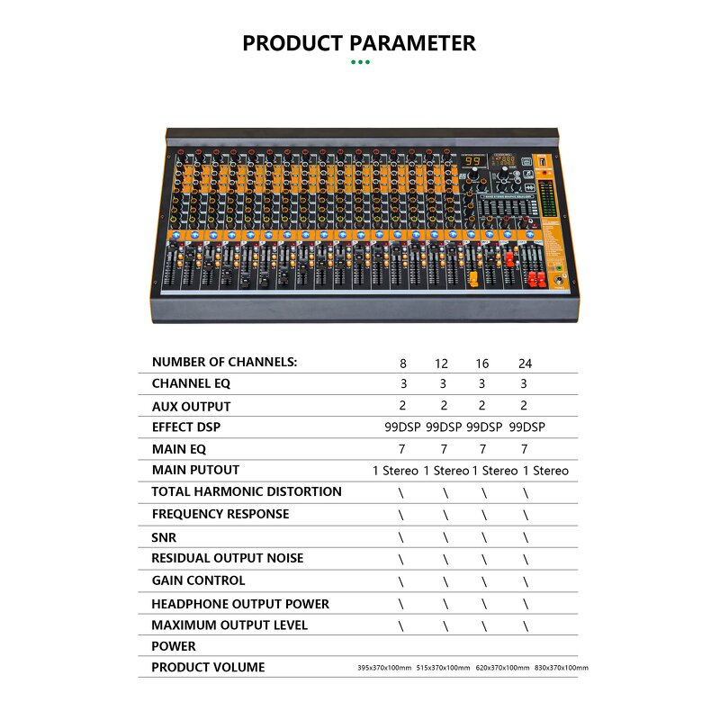Mixer Manufacturer - OEM/ODM Built-in 99 DSP 7-Band Equalizer Mixer