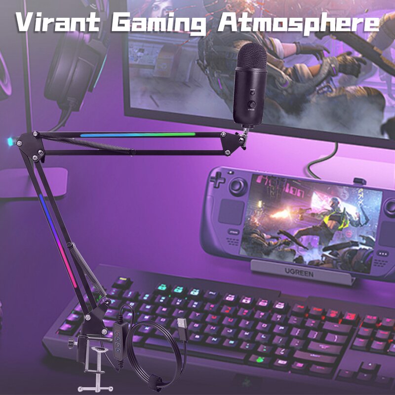 Microphone Arm Manufacturer - OEM/ODM RGB Desk Mount Clamp Folding Boom Arm