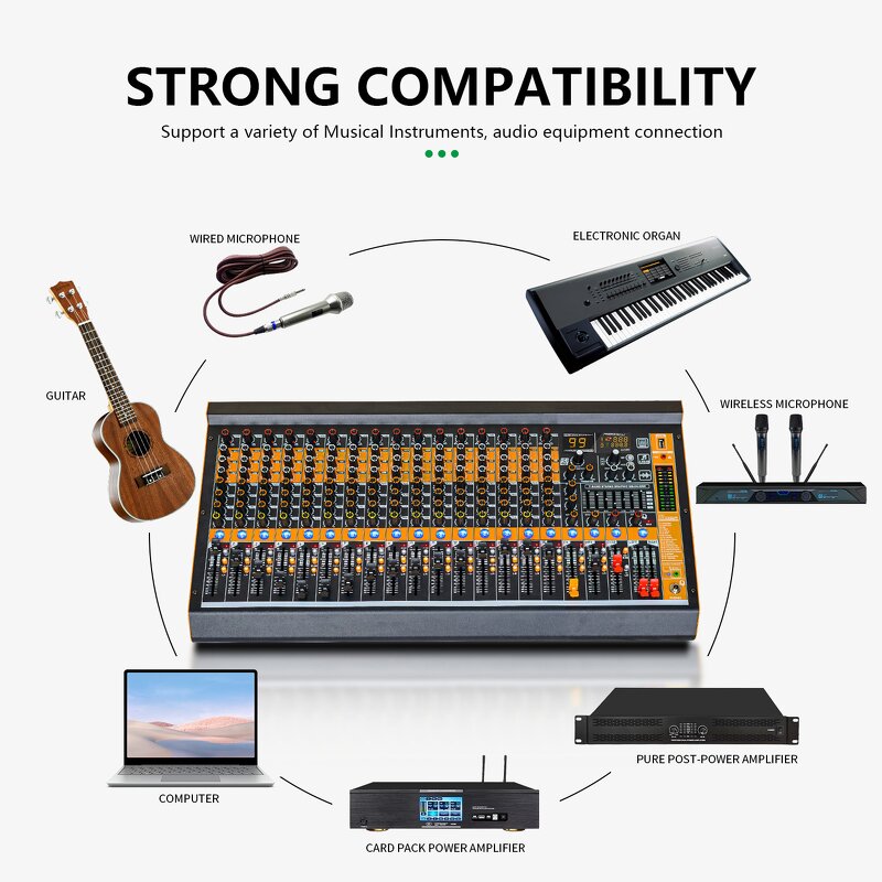 Mixer Manufacturer - OEM/ODM Built-in 99 DSP 7-Band Equalizer Mixer