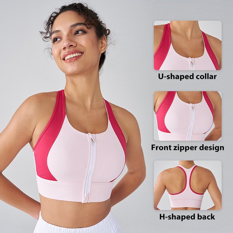 Sports Bra Manufacturer - OEM/ODM Custom Anti-Sagging Zipper Contrast Bra