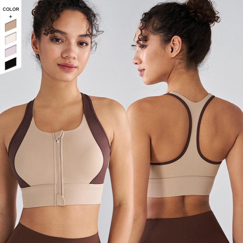 Sports Bra Manufacturer - OEM/ODM Custom Anti-Sagging Zipper Contrast Bra