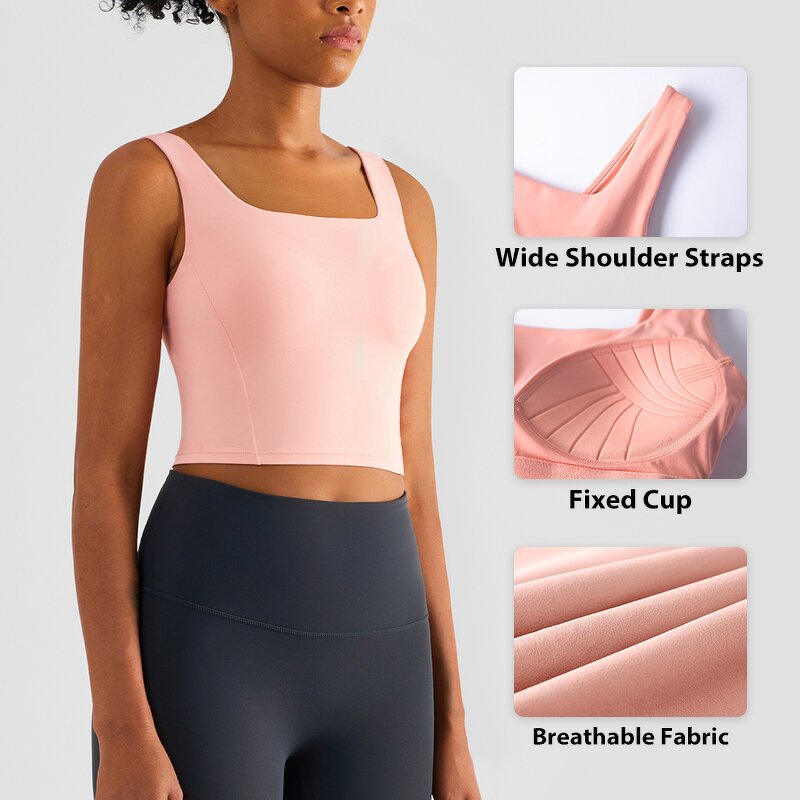 Yoga Tank Top Manufacturer - OEM/ODM Custom Nude Square Neck Fixed Cup Top