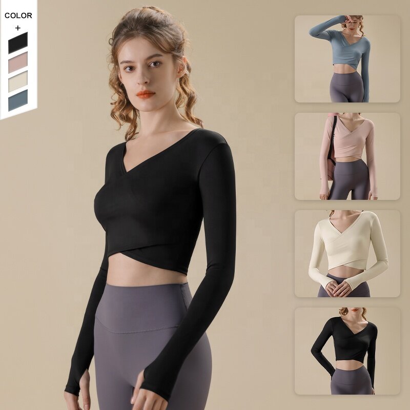 Women's Fitness Top Manufacturer - OEM/ODM Custom V-Neck Pilates Long Sleeve Top