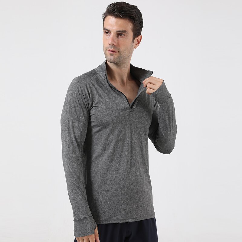 Men's Sports Shirt Manufacturer - OEM/ODM Custom Stand Collar Half Zip Long Sleeve