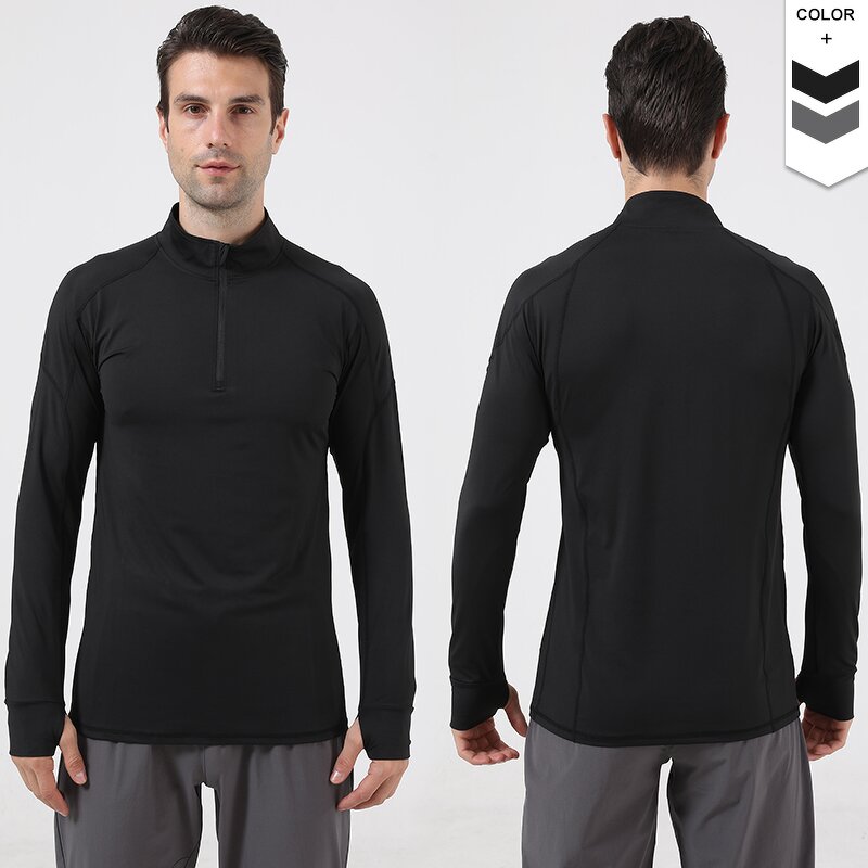 Men's Sports Shirt Manufacturer - OEM/ODM Custom Stand Collar Half Zip Long Sleeve