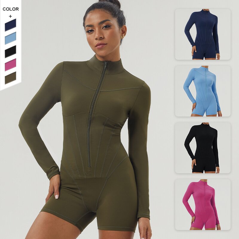Women's Jumpsuit Manufacturer - OEM/ODM Custom Half Zipper Collar Tight Fitting Bodysuit