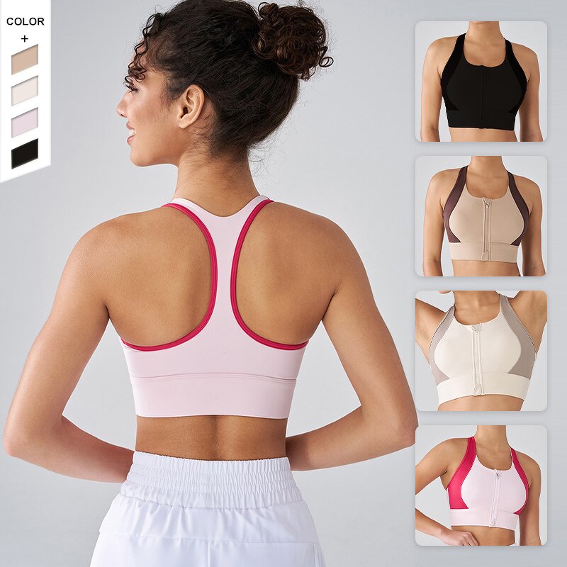 Sports Bra Manufacturer - OEM/ODM Custom Anti-Sagging Zipper Contrast Bra