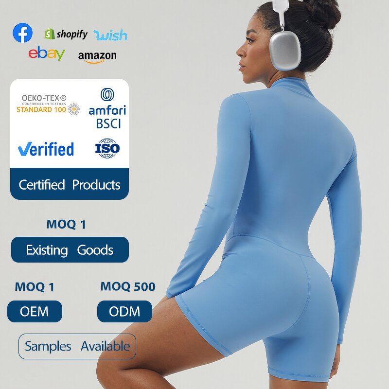 Women's Jumpsuit Manufacturer - OEM/ODM Custom Half Zipper Collar Tight Fitting Bodysuit