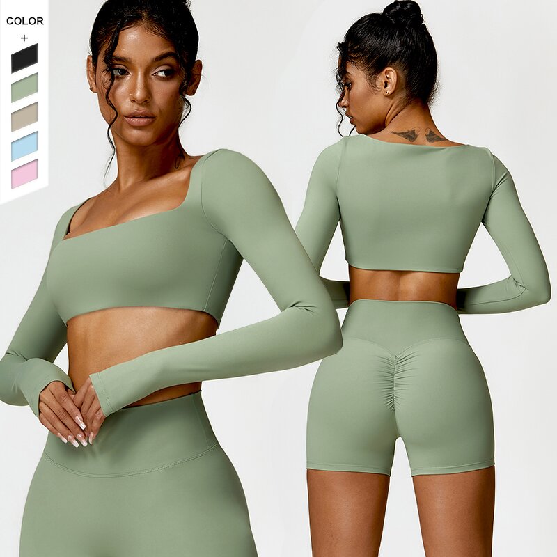 Women's Yoga Set Manufacturer - OEM/ODM Custom Long Sleeve High Waist Shorts Set