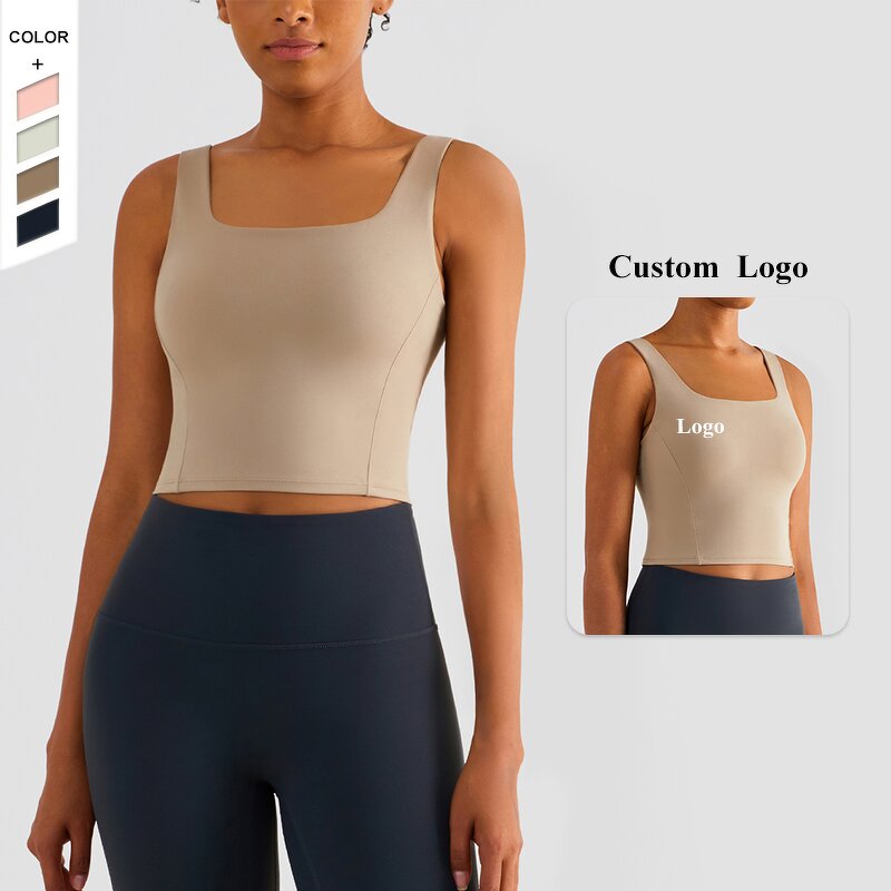 Yoga Tank Top Manufacturer - OEM/ODM Custom Nude Square Neck Fixed Cup Top