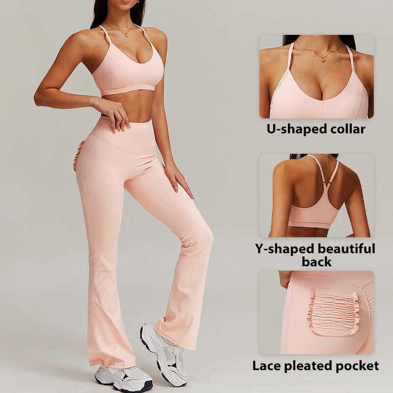 Women's Sport Suit Manufacturer - OEM/ODM Custom Thin Strap Wide Leg Gym Set