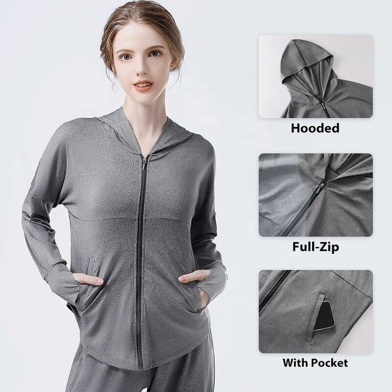 Women's Jacket Manufacturer - OEM/ODM Custom Hooded Full Zip Yoga Jacket