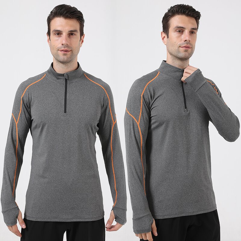 Men's Sports Shirt Manufacturer - OEM/ODM Custom Stand Collar Half Zip Long Sleeve
