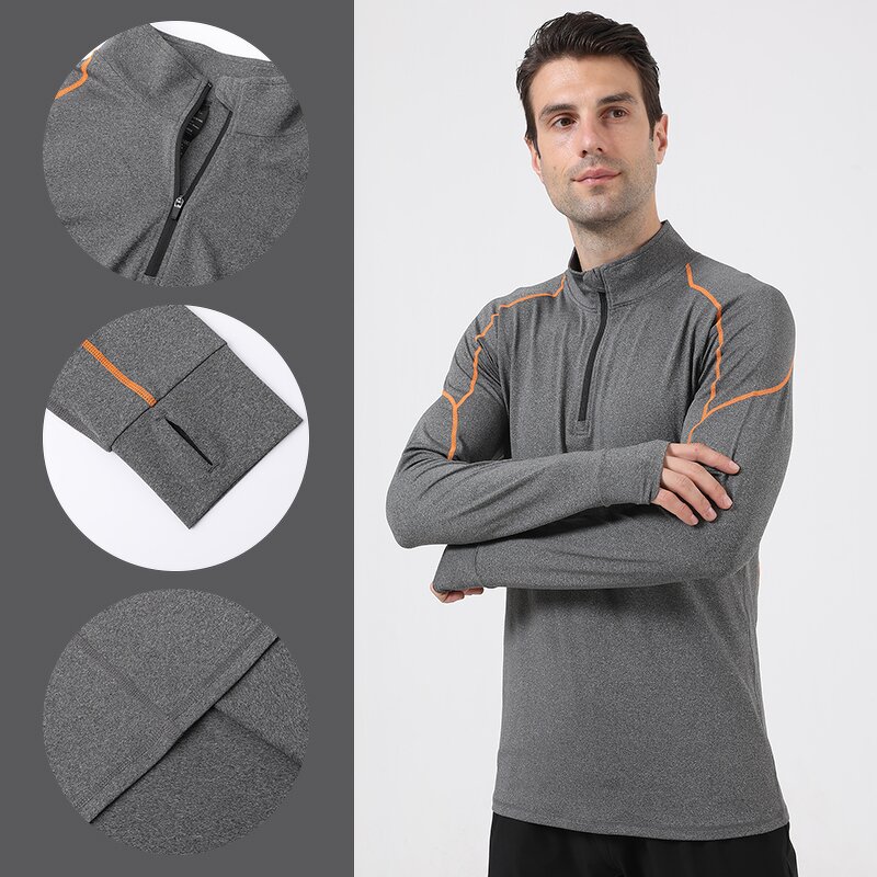Men's Sports Shirt Manufacturer - OEM/ODM Custom Stand Collar Half Zip Long Sleeve