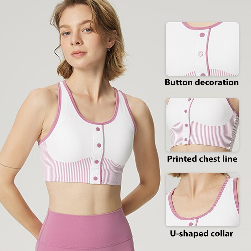 Sports Bra Manufacturer - OEM/ODM Custom Fixed Chest Pad Button Printing Bra