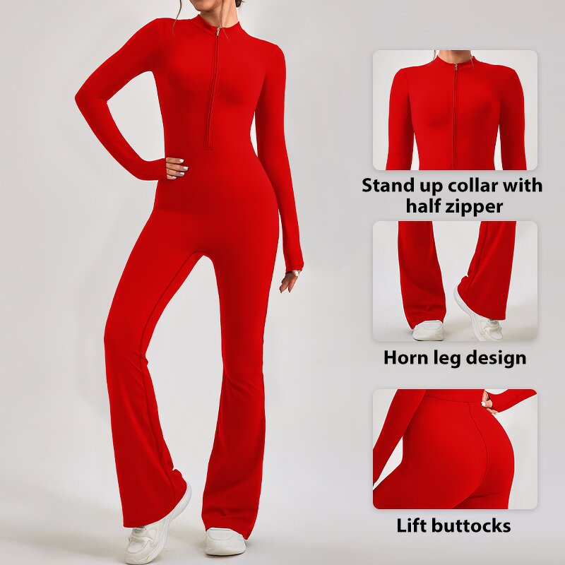 Women's Jumpsuit Manufacturer - OEM/ODM Custom Long-Sleeved Zipper Hip Lifting Jumpsuit