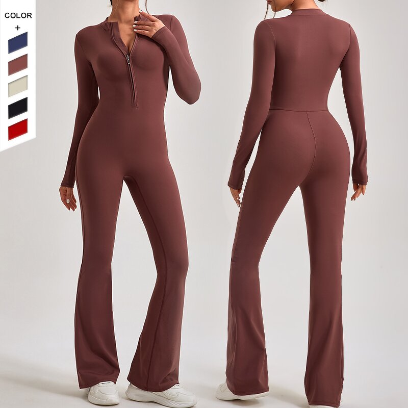 Women's Jumpsuit Manufacturer - OEM/ODM Custom Long-Sleeved Zipper Hip Lifting Jumpsuit