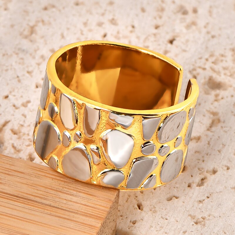 Open Ring Manufacturer - Custom Two Tone Pebble Wide Face