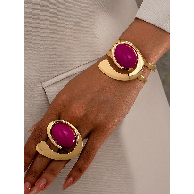 Bangle Ring Set Supplier - Custom Punk Red Gemstone OEM