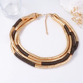 Punk Necklace Supplier - Custom Metal Wood Multi Layer